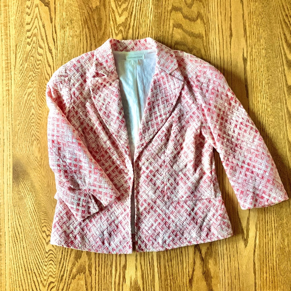 "Coldwater Creek" blazer, red and ivory, 10, EUC